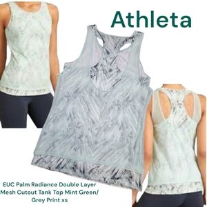 Athleta Women Palm Radiance Double Layer Mesh Cutout Tank Top Mint Green/Grey xs